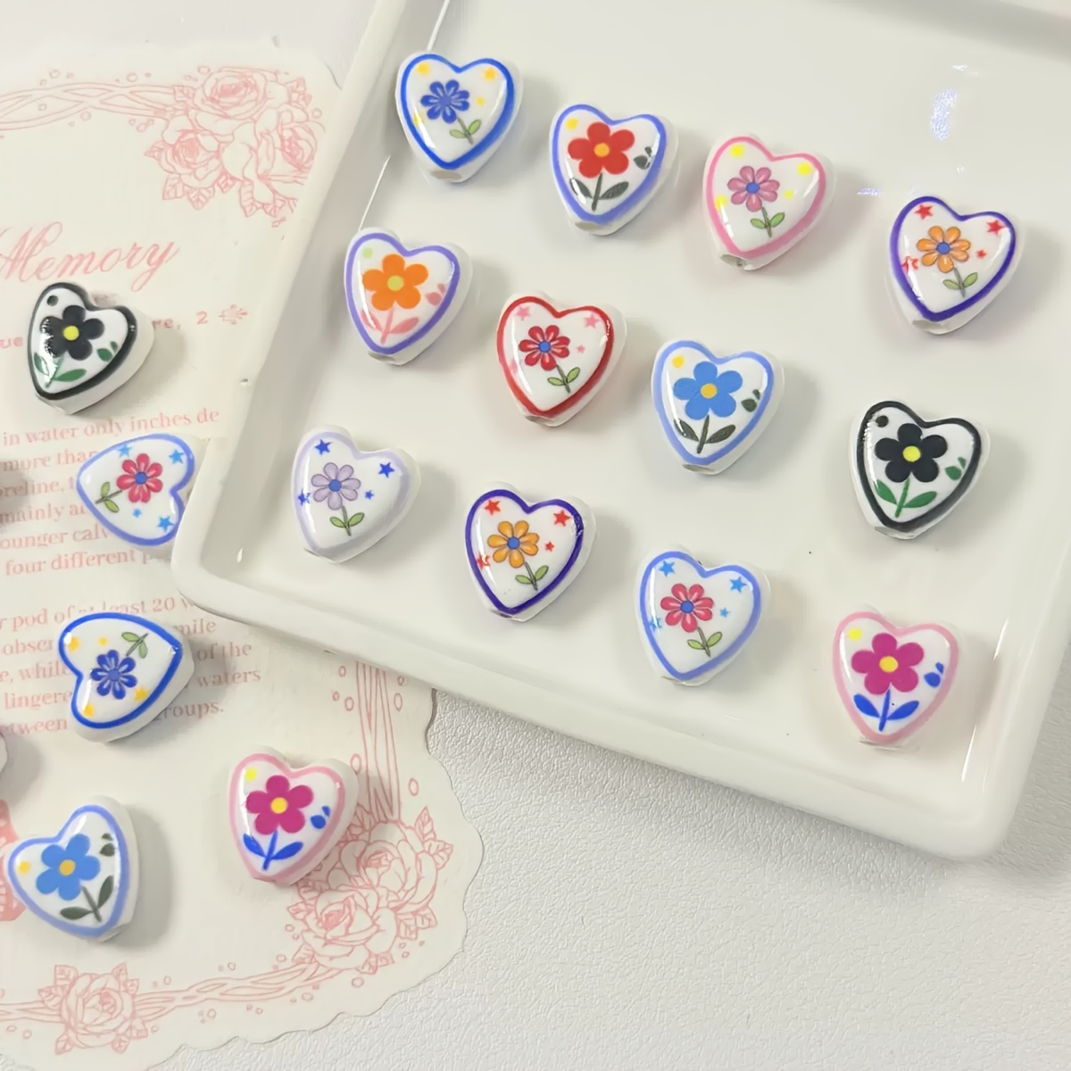 5pcs Love Printed Ceramic Beads for DIY Jewellery